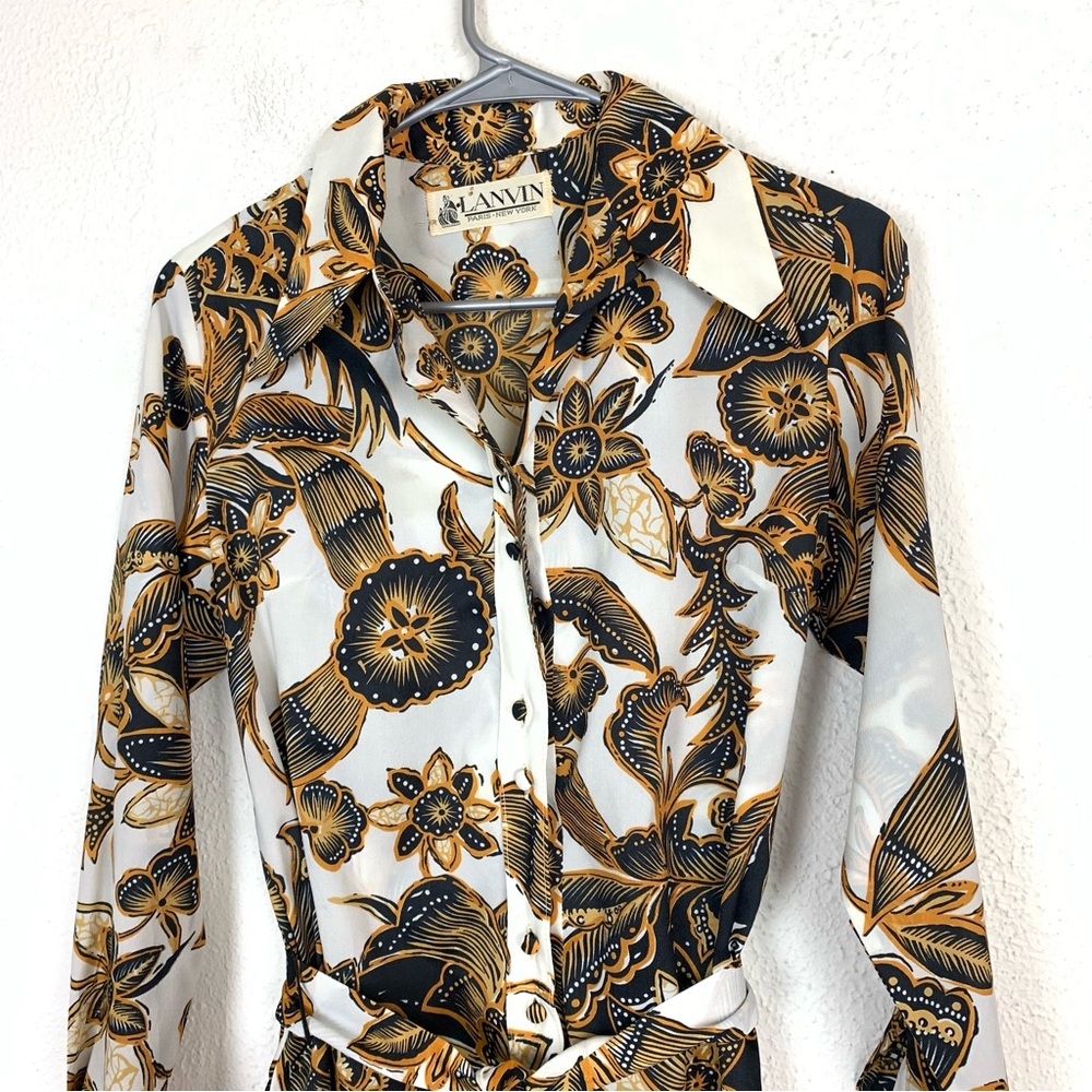 Lanvin vintage all over floral print belted dress with pockets luxury timeless - Picture 3 of 6